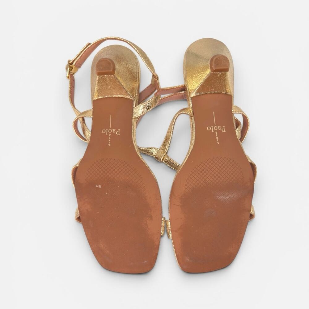 Linea Paolo Cannes-L Strappy Kitten Heel Sandal Gold Crinkle Metallic Leather 7M - Picture 9 of 15